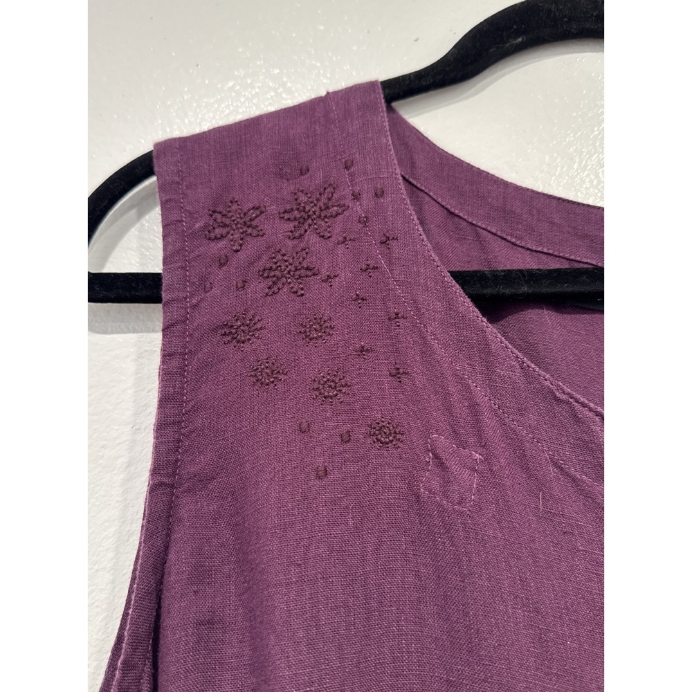 Gudrun Sjoden Purple Linen Midi Dress Button Up Embroidered Sleeveless Cottage M - Picture 3 of 9